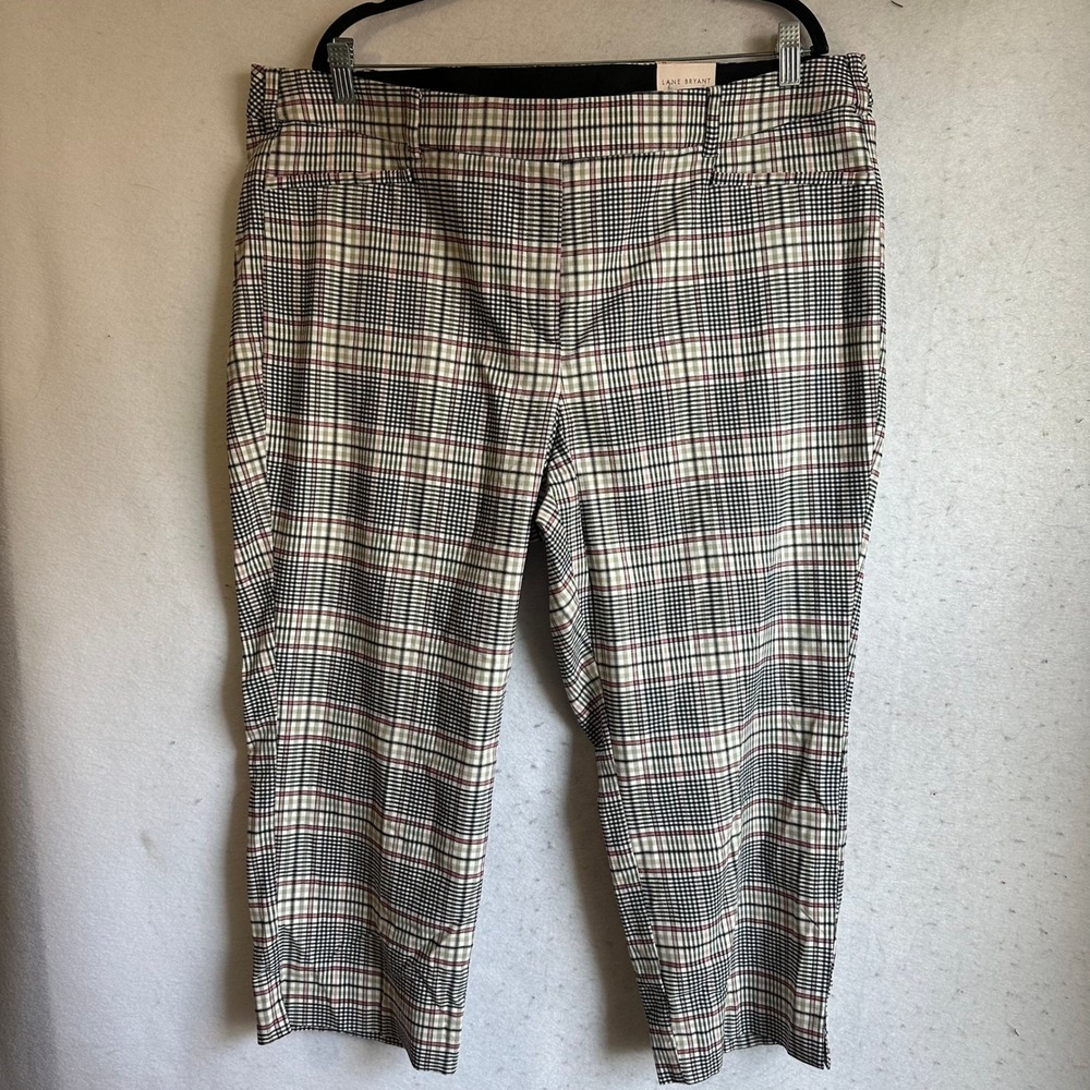 Lane Bryant 4-Season Slim Capri Pants 22 Mid-Rise Glen Plaid Pink Tan Black